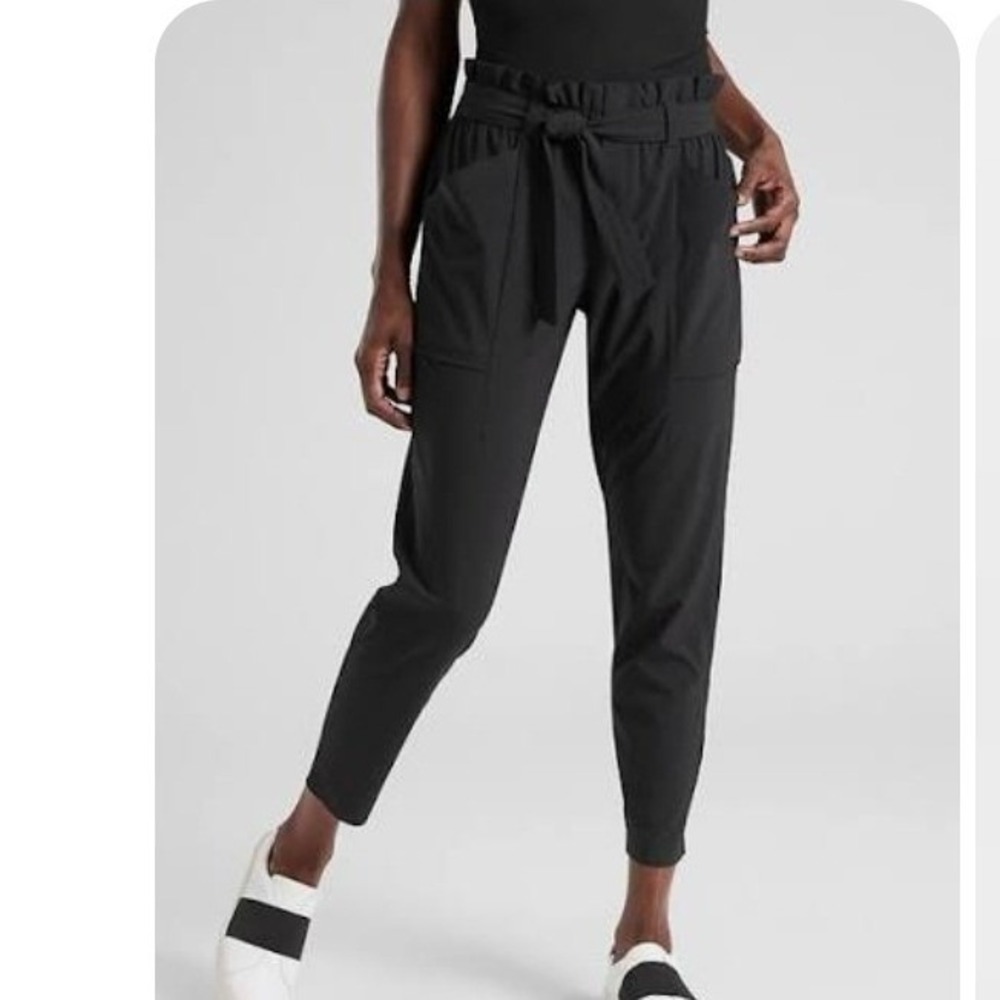 Athleta Skyline Pant II Black High Rise Tie Waist Tapered Trouser Womens Size 8